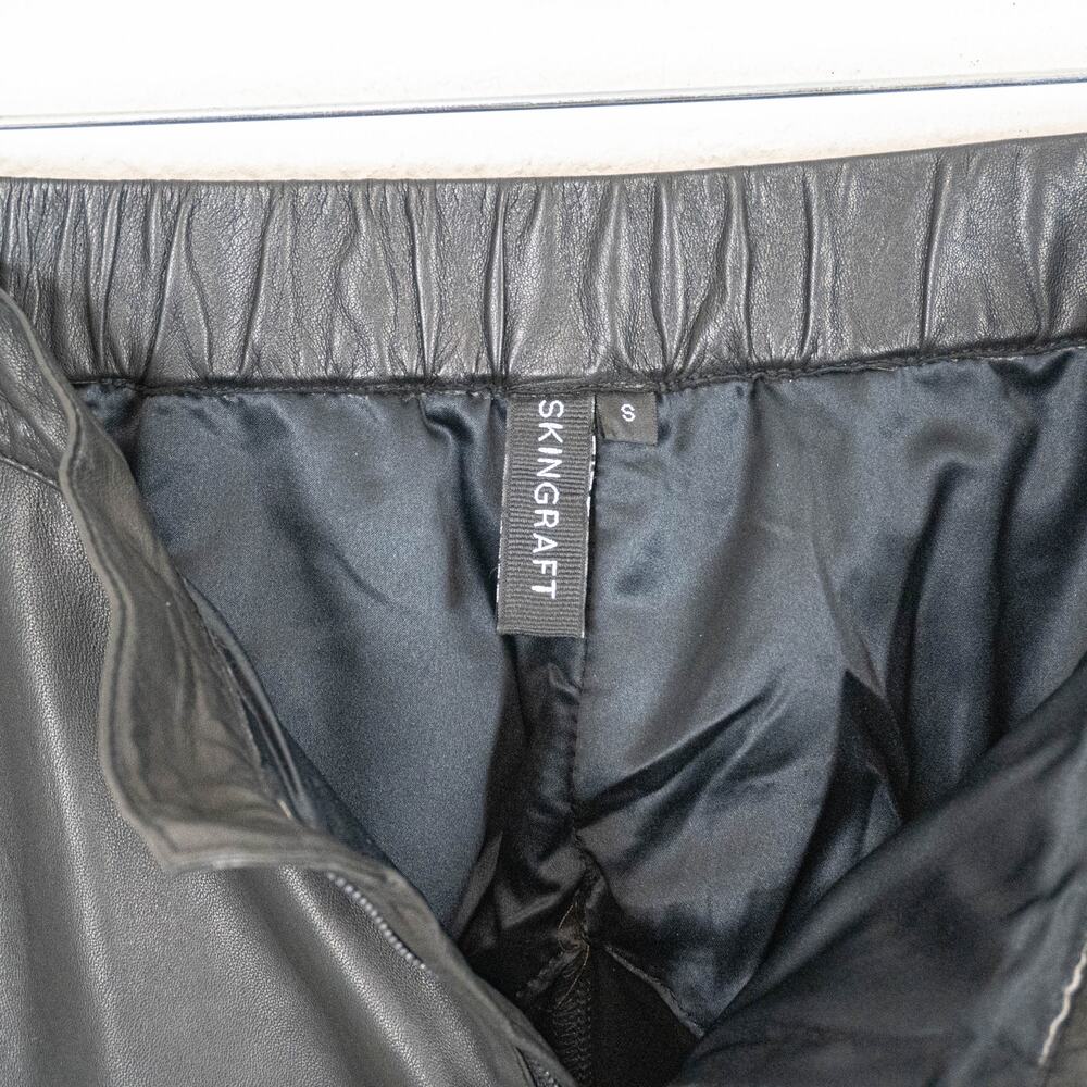 Skingraft Black Leather Moto Pants Quilted Knee Zip Skinny Biker size Small - Picture 3 of 15